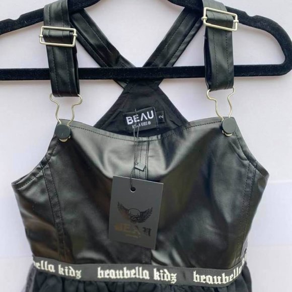 *NWT* 2T Faux leather dungaree Tulle dress - Picture 4 of 7